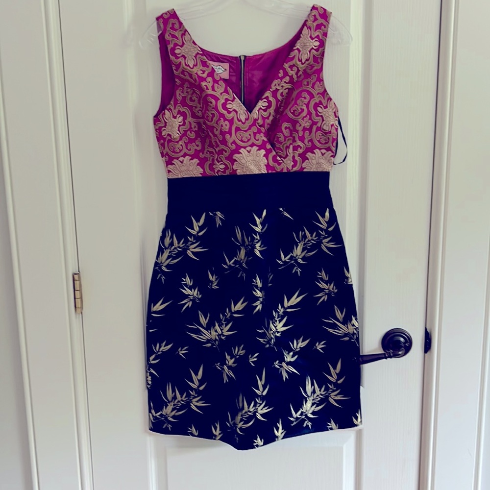 Phoebe Couture mixed patterns short dress absolutely stunning, Sz 6, & pockets